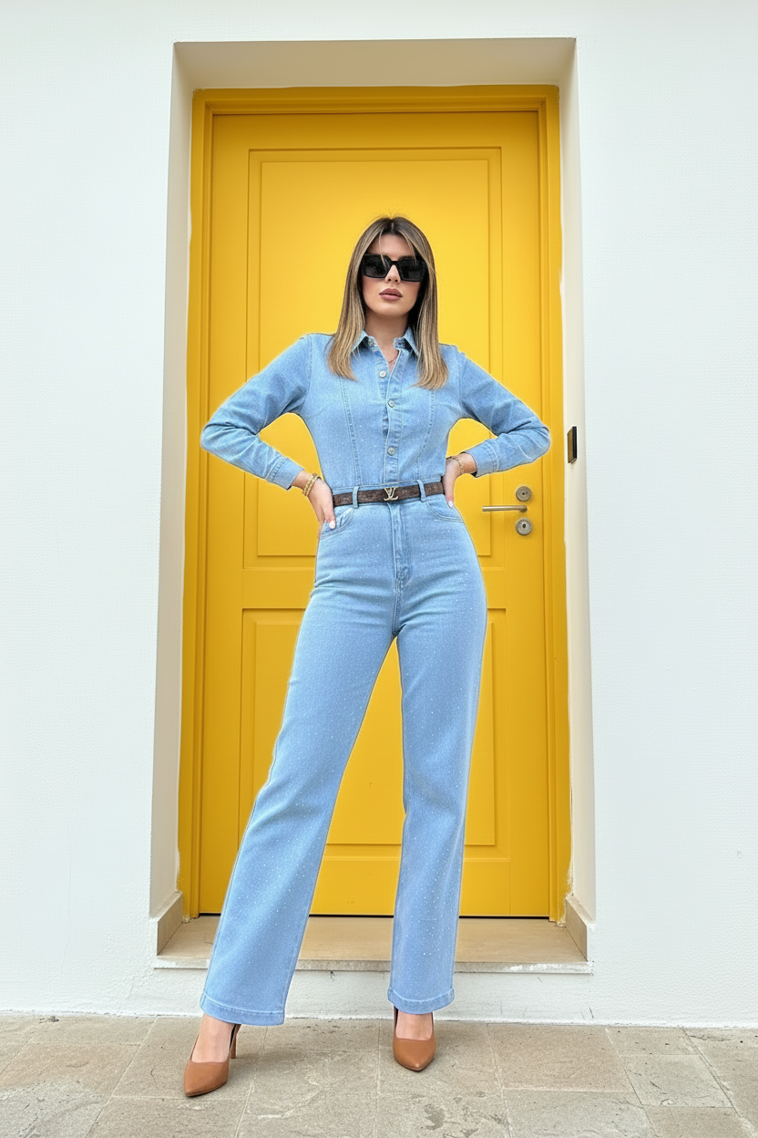 Jumpsuit Denim Glam: Sparkle & Comfort