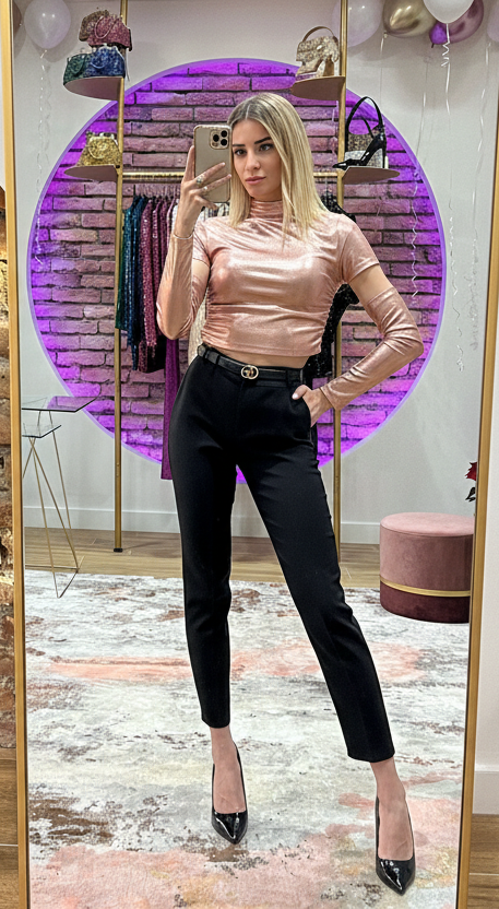 T-shirt effetto metallico con manicotti