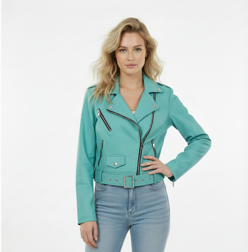 Chiodo Biker in ecopelle - tiffany