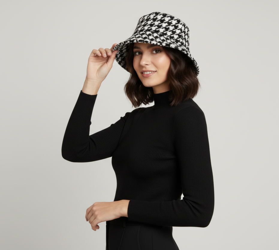 Cappello Bucket a Pied-de-Poule