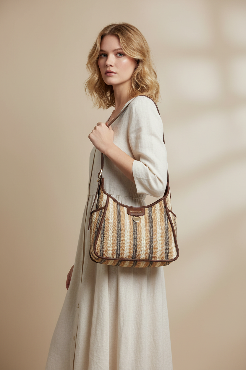 Borsa a Spalla Coconuda – Rafia & Eco Camoscio