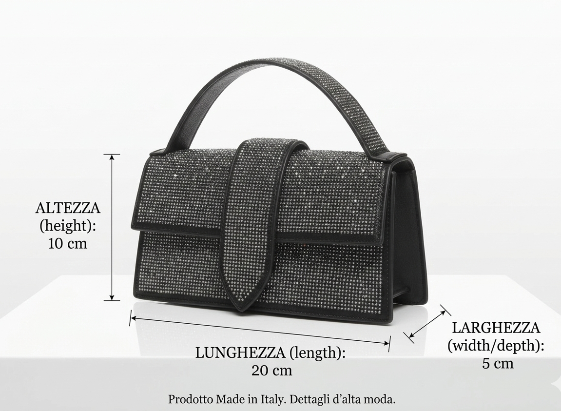 Mini Borsa Gioiello Rhinestone con Micro Strass Nera