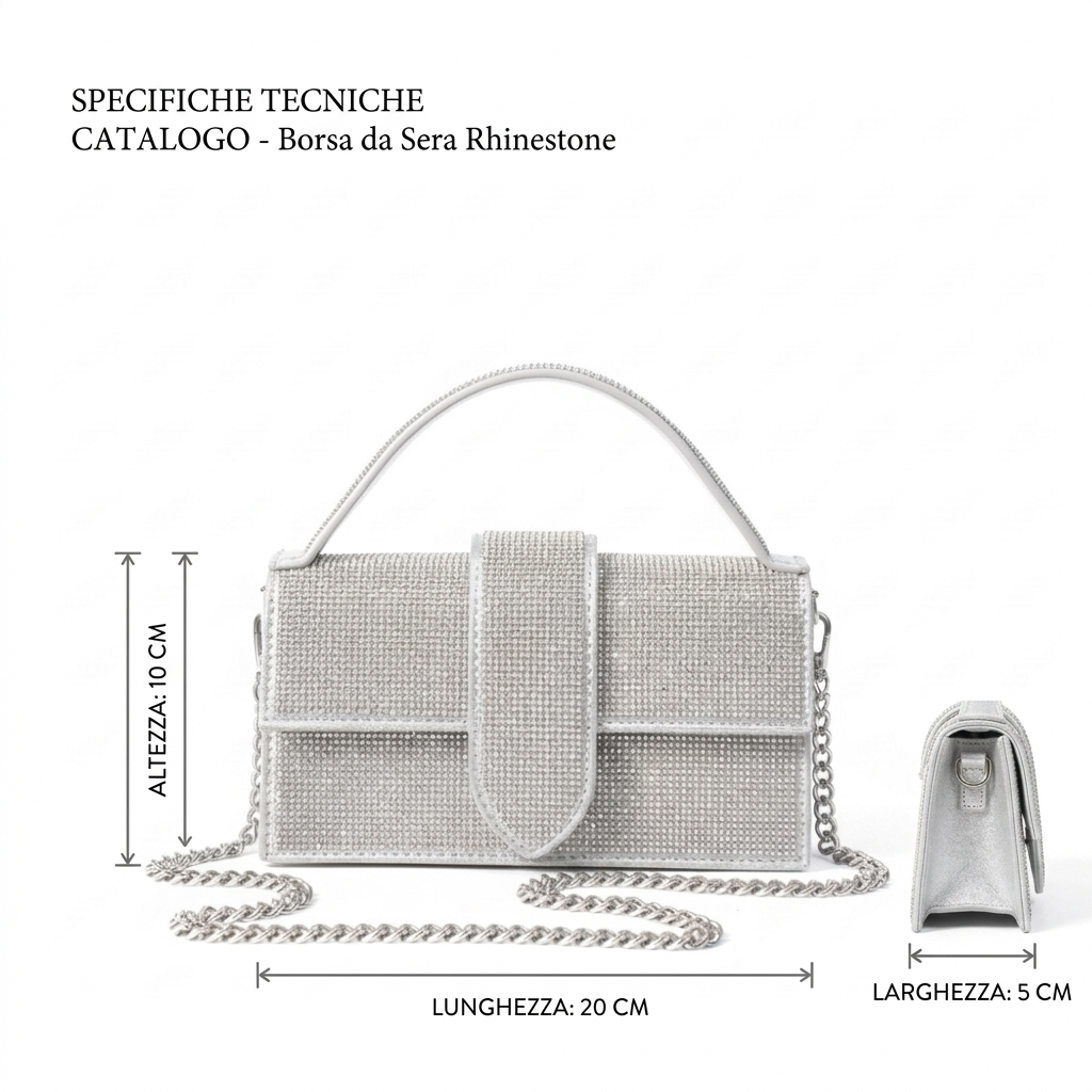 Mini Borsa Gioiello Rhinestone con Micro Strass Argento
