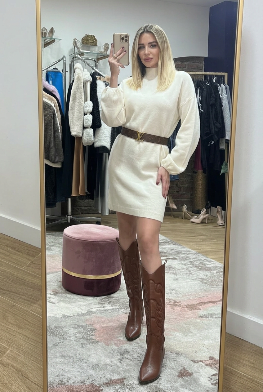 Abito in Maglia 'Allegra" Bianco Panna