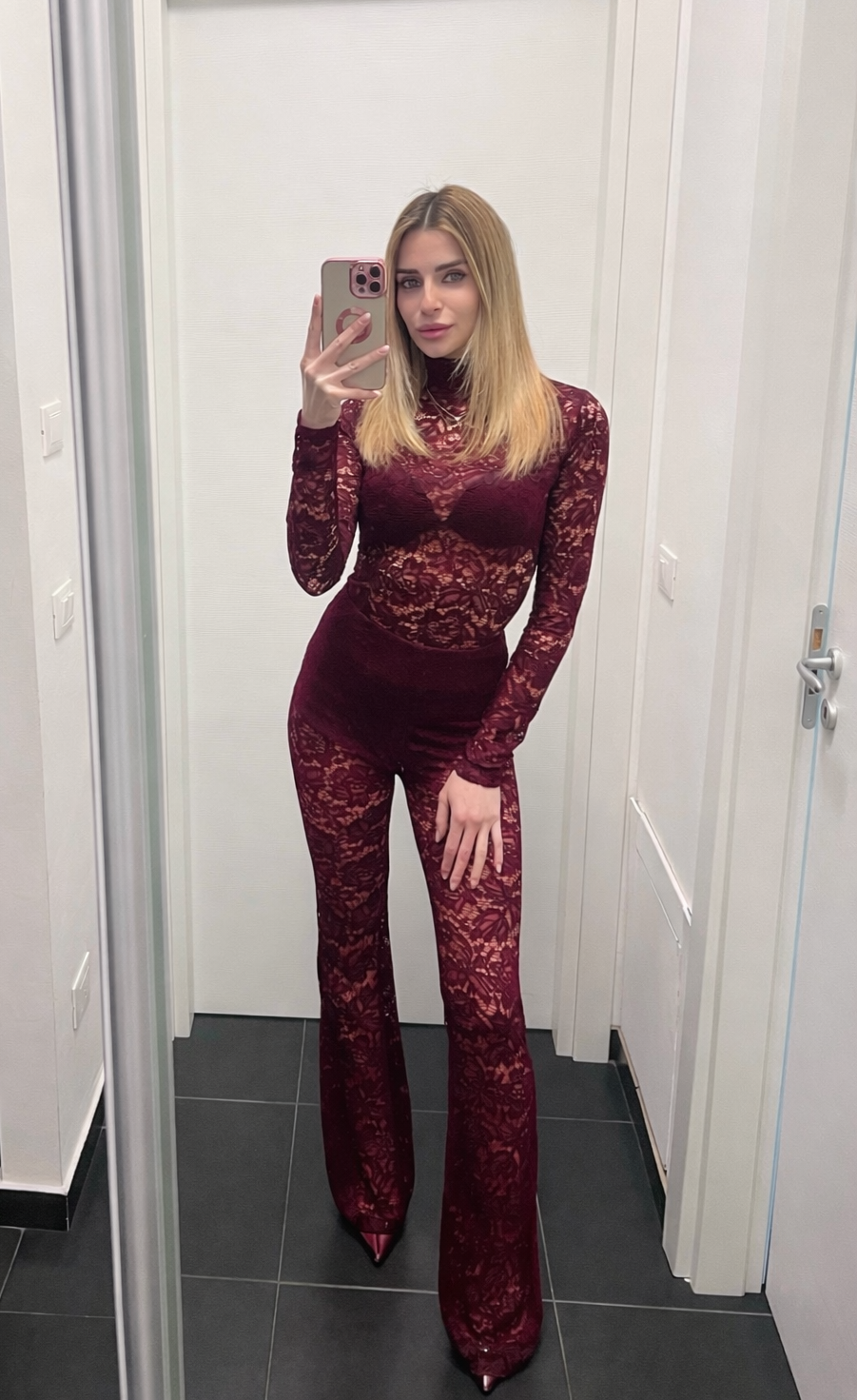 Coordinato in pizzo bordeaux