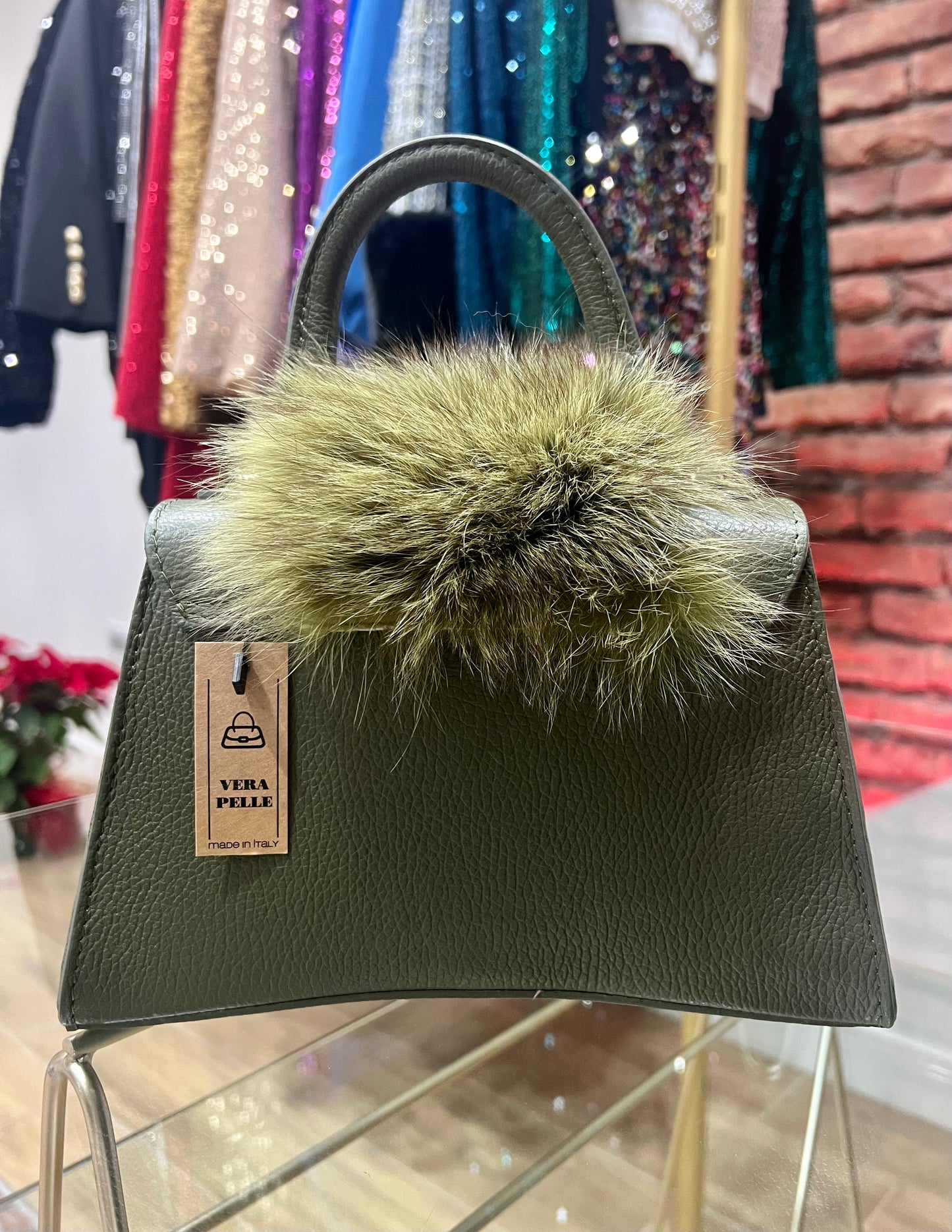 Borsa vera pelle verde bottiglia