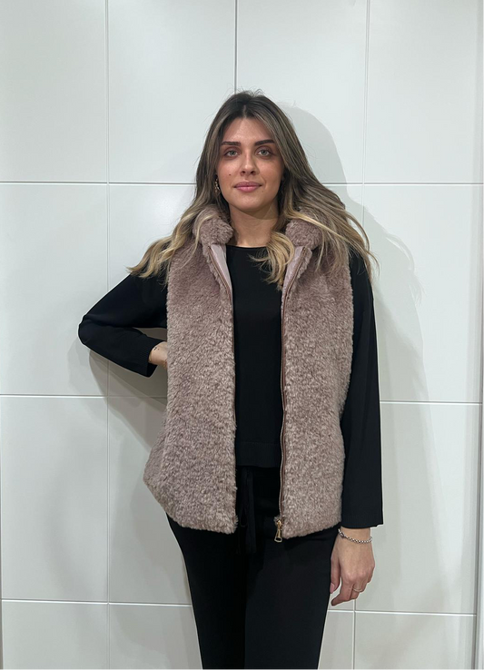 Gilet ecopelliccia rosa cipria