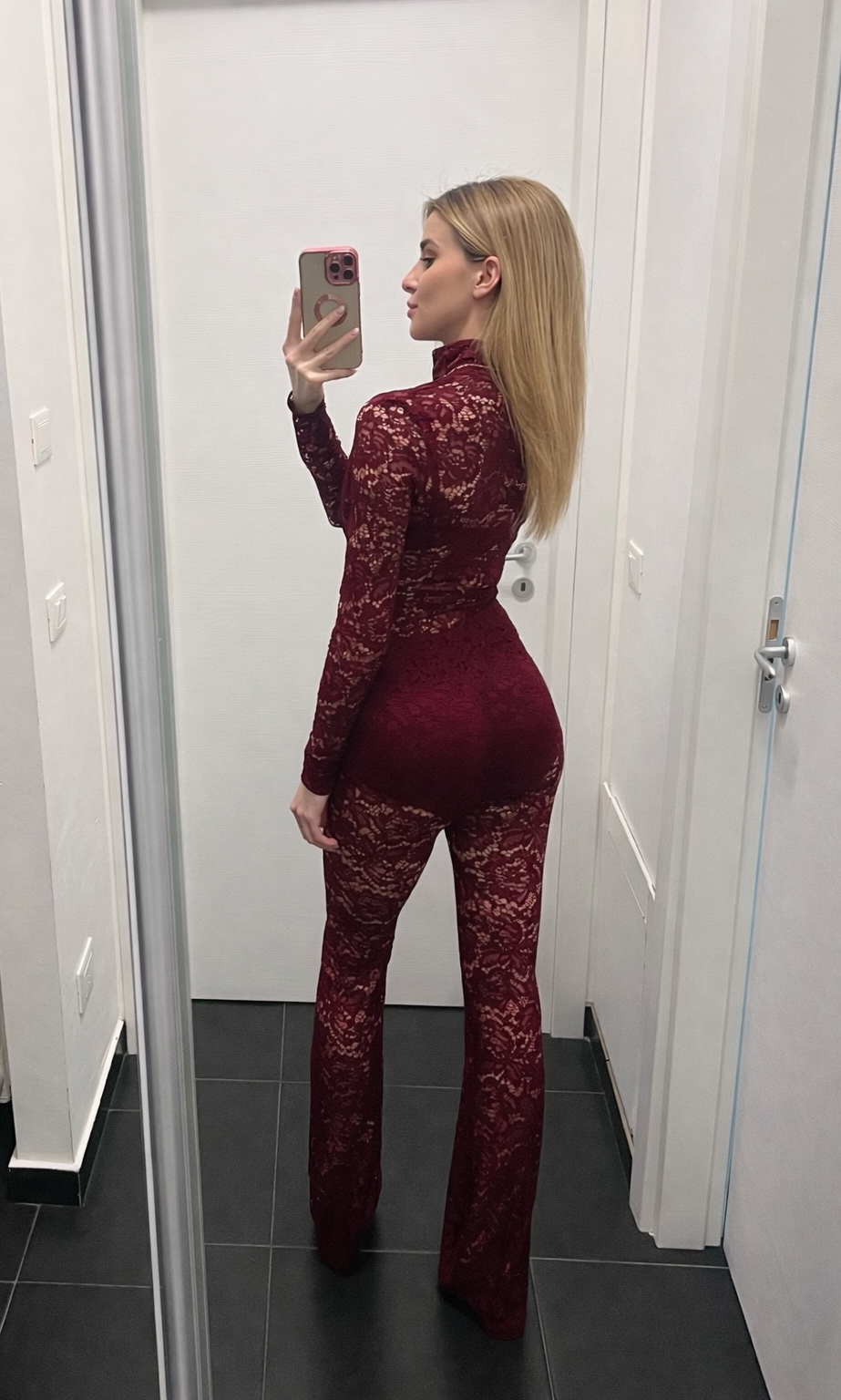 Coordinato in pizzo bordeaux