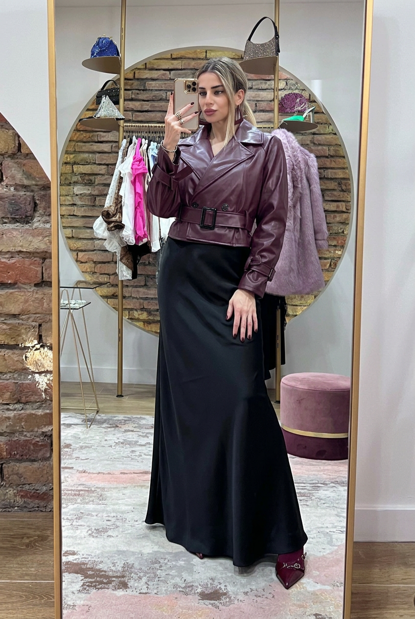 Giacca Trendy in pelle vegana bordeaux