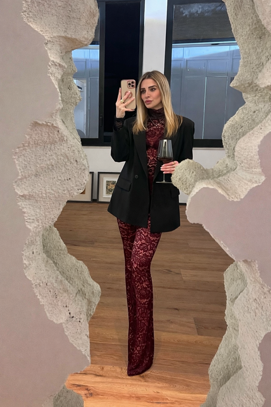 Coordinato in pizzo bordeaux