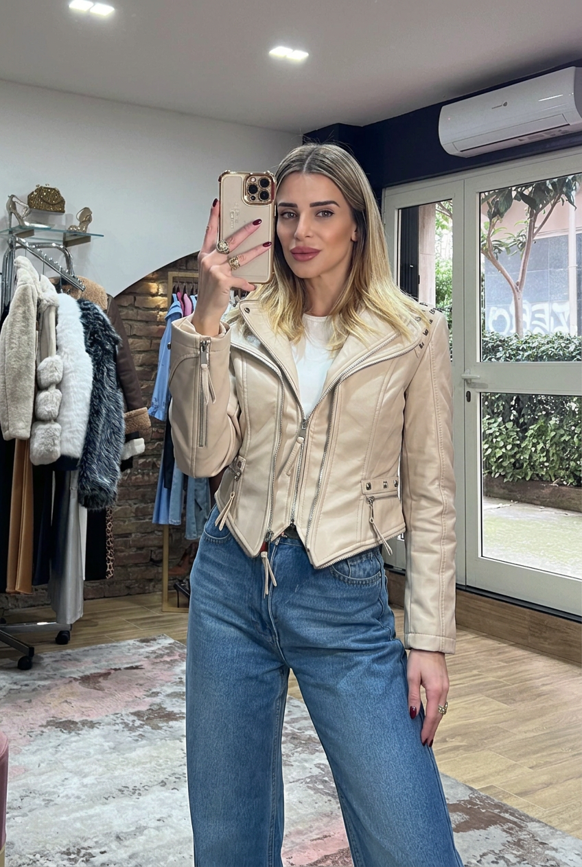 Giacca  Kora in pelle vegana beige