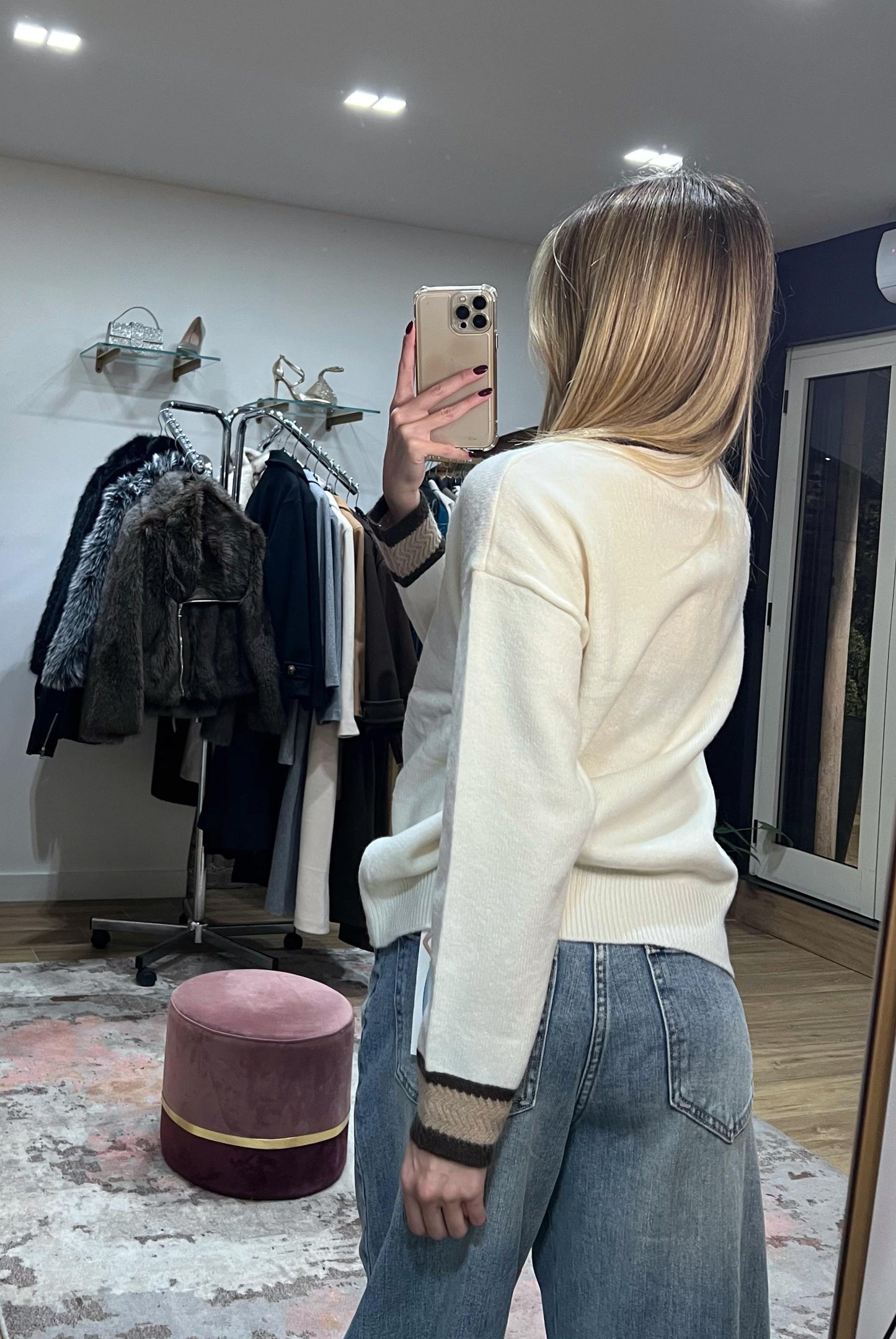 Maglioncino Oversize Ecru con orso Teddy Appliqué