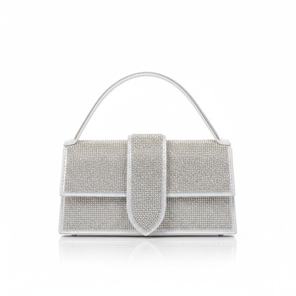 Mini Borsa Gioiello Rhinestone con Micro Strass Argento