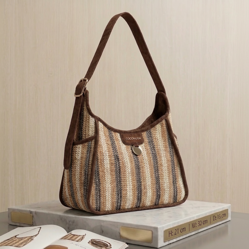 Borsa a Spalla Coconuda – Rafia & Eco Camoscio