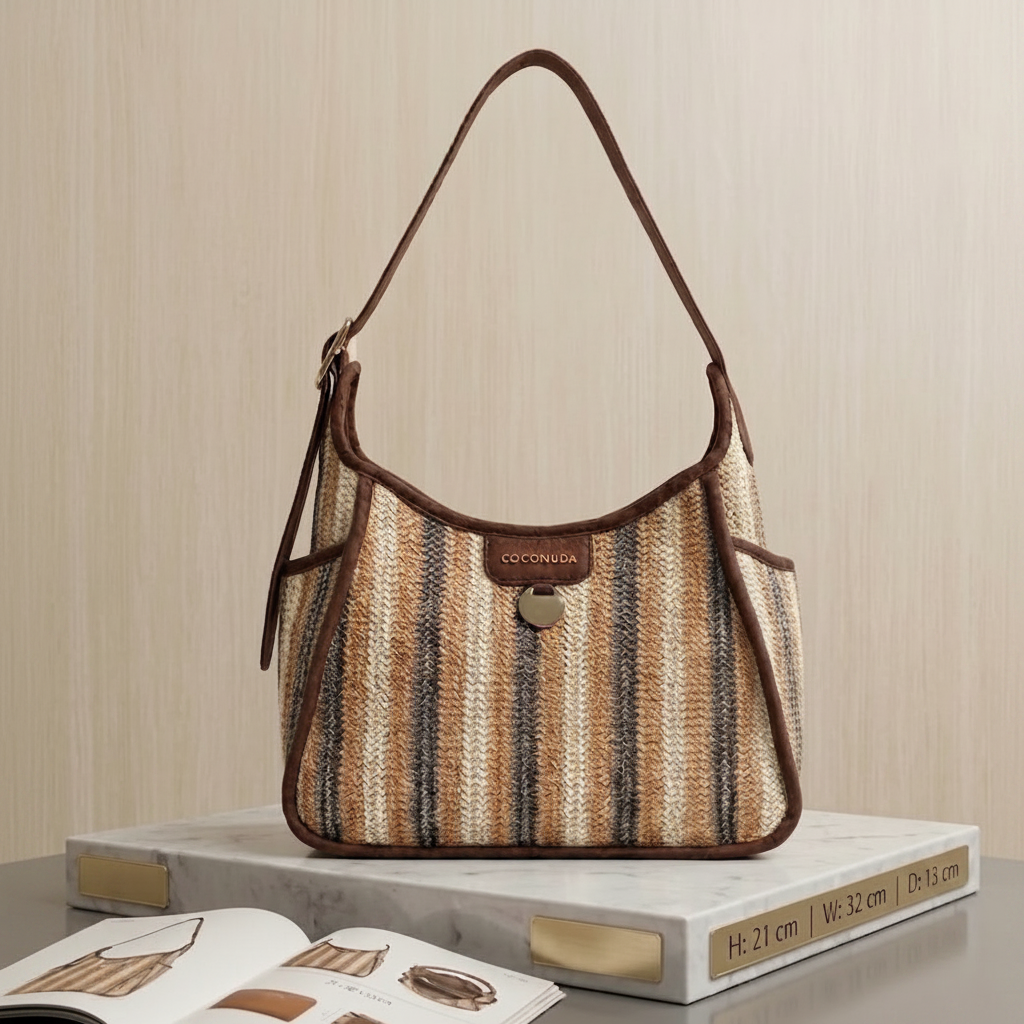 Borsa a Spalla Coconuda – Rafia & Eco Camoscio