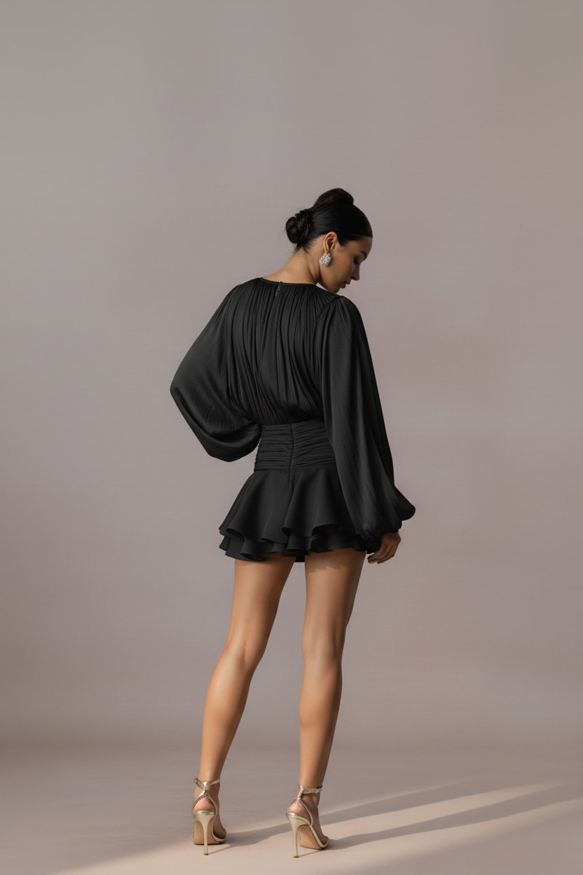 Mini Dress "Aurora" – Black Laminate