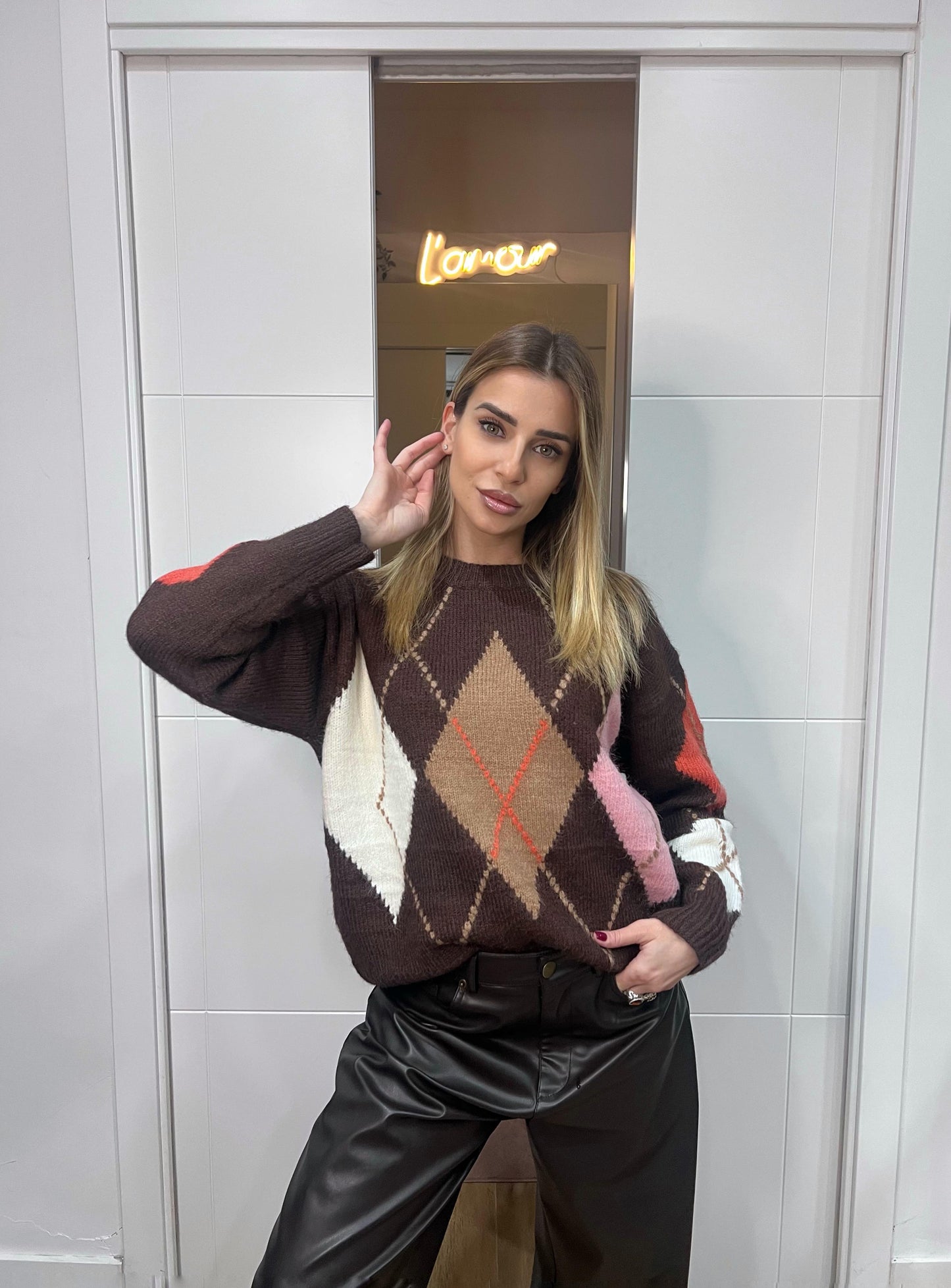 Maglione Argyle Oversize Cioccolato