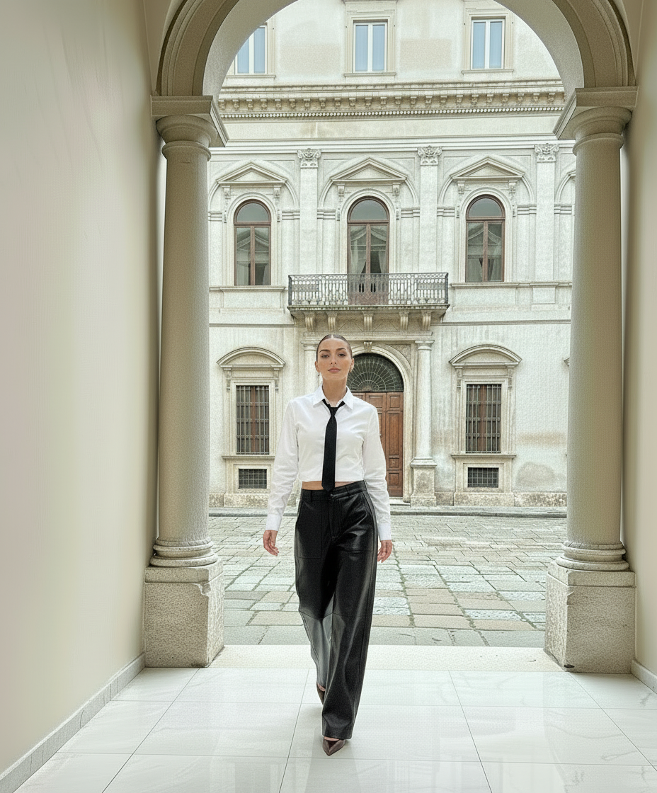 Pantalone cargo in ecopelle nero
