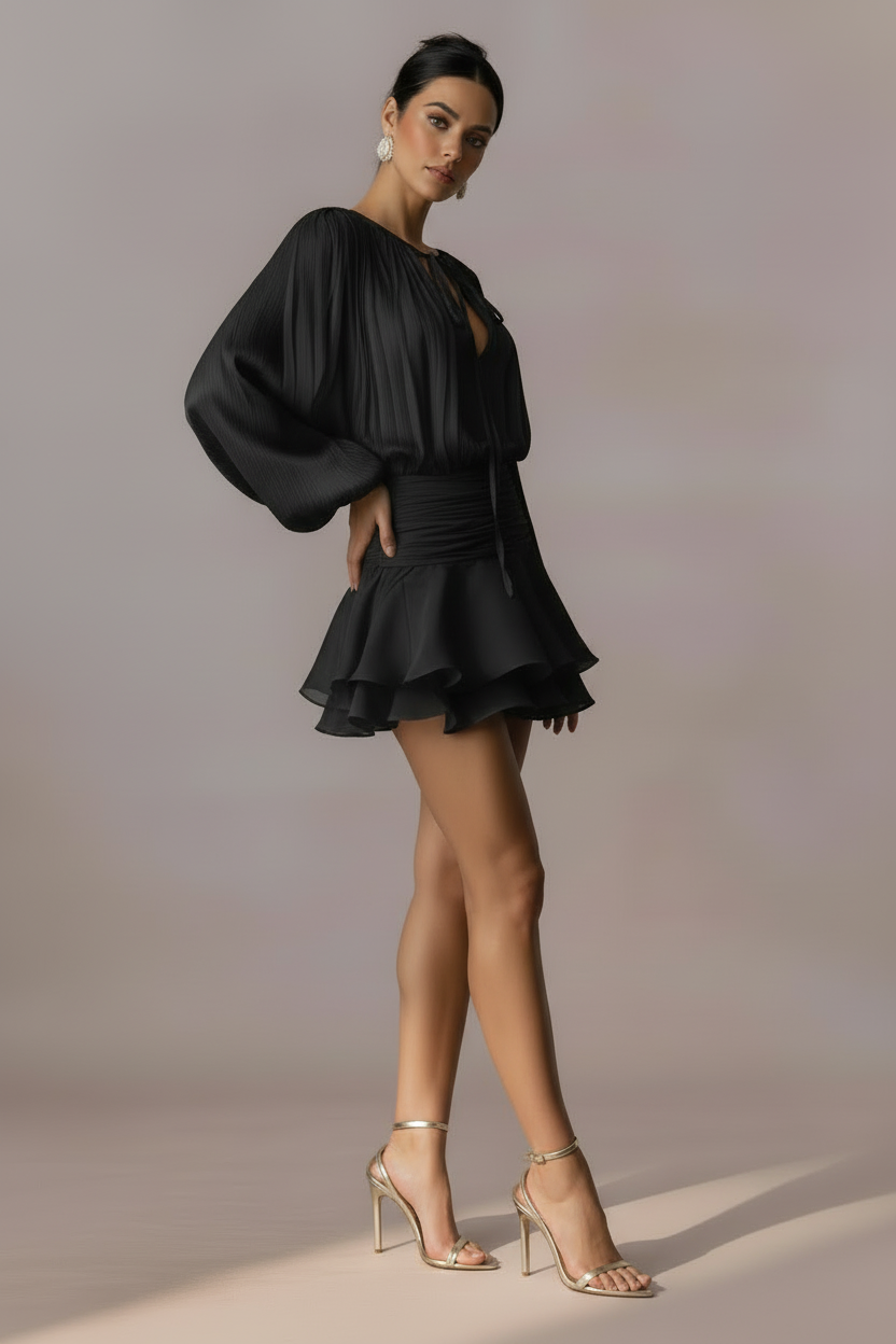 Mini Dress "Aurora" – Black Laminate