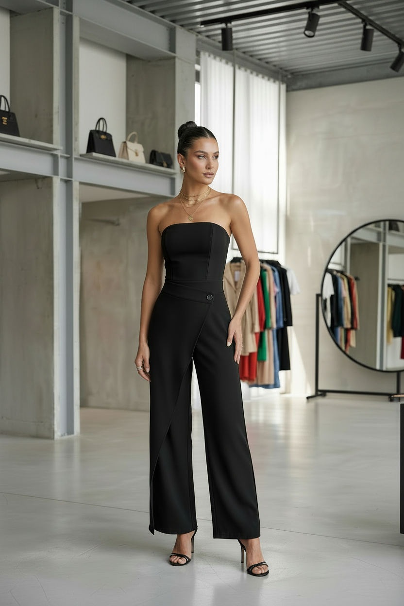 Jumpsuit Elegante a Fascia "Elena" - Nero Intenso