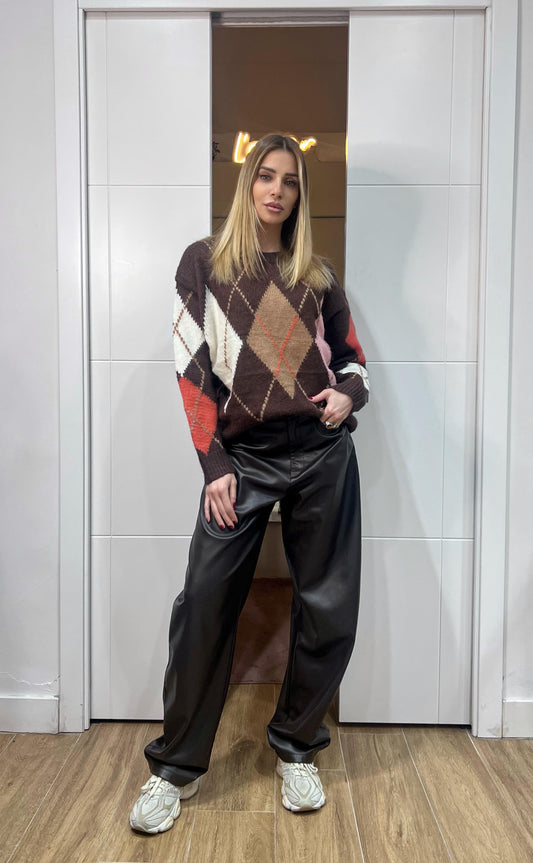 Maglione Argyle Oversize Cioccolato