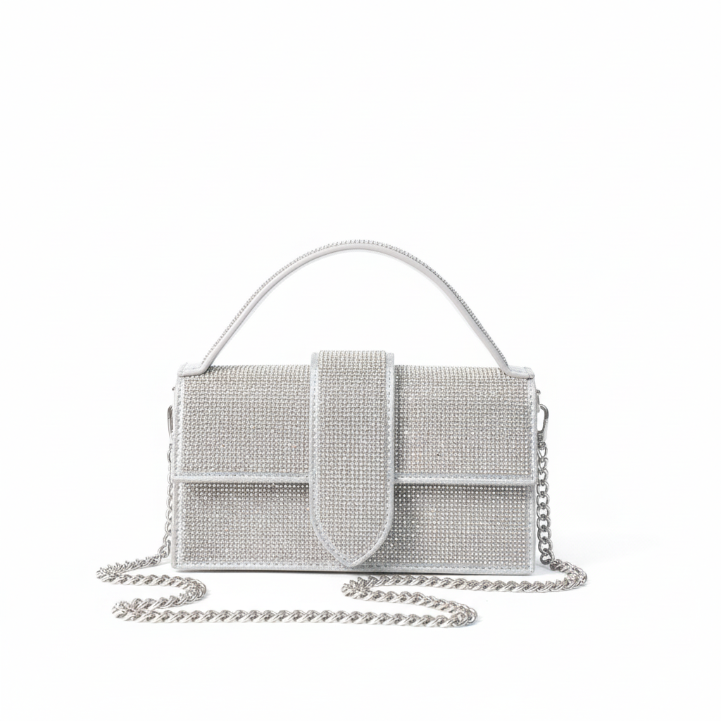 Mini Borsa Gioiello Rhinestone con Micro Strass Argento