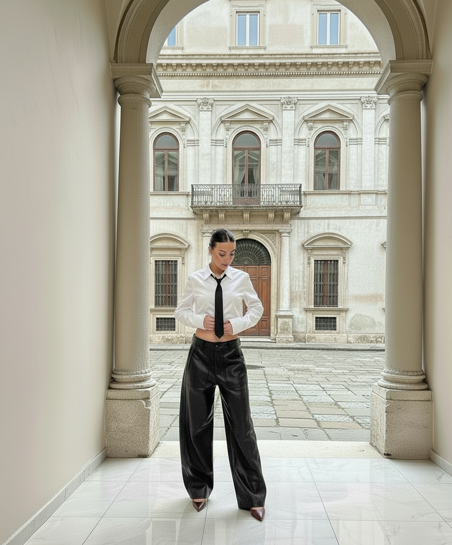 Pantalone cargo in ecopelle nero