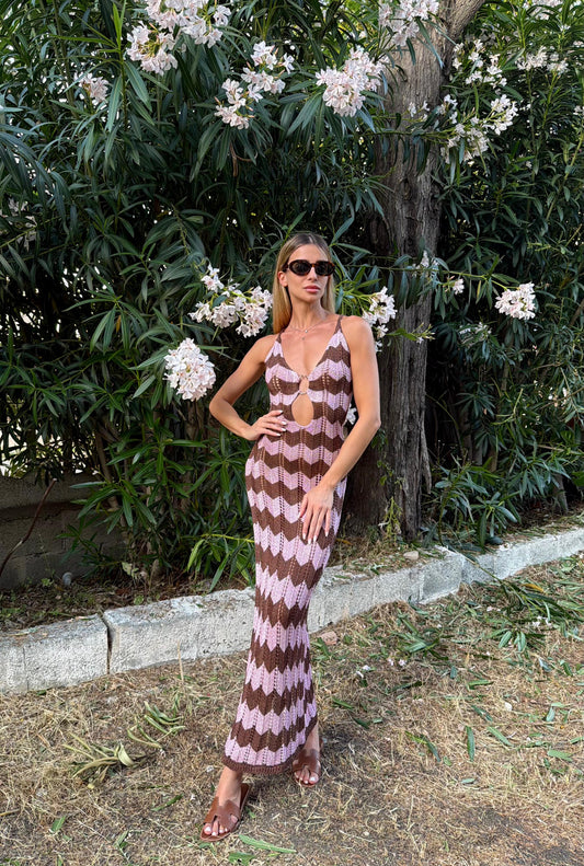 Abito Backless in Filo " Isabel" Tabacco/Rosa
