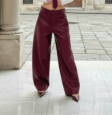 Pantalone cargo in ecopelle bordeaux