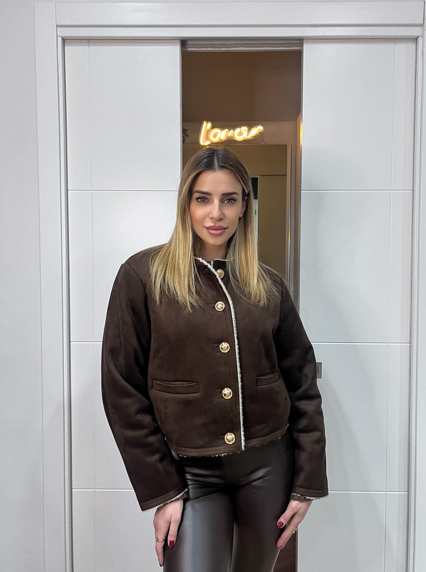 Giacchino Crop Shearling Cioccolato