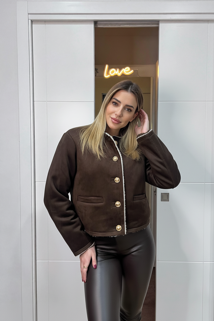 Giacchino Crop Shearling Cioccolato