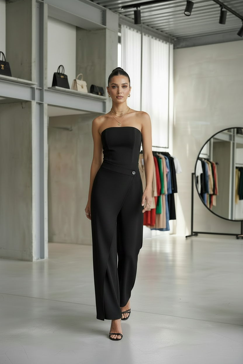 Jumpsuit Elegante a Fascia "Elena" - Nero Intenso