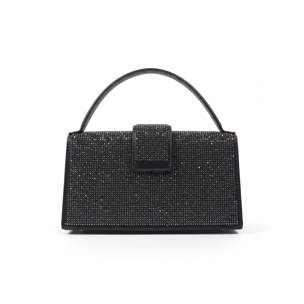 Mini Borsa Gioiello Rhinestone con Micro Strass Nera