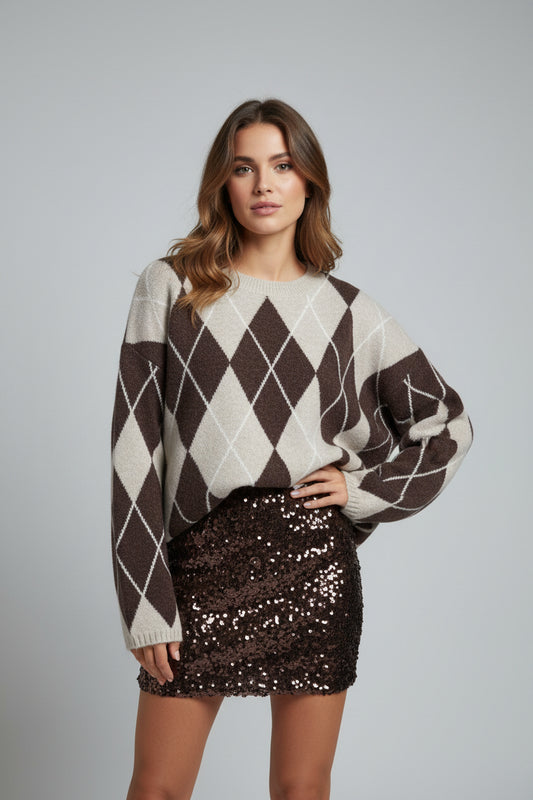 Pullover Vintage beige/cioccolato