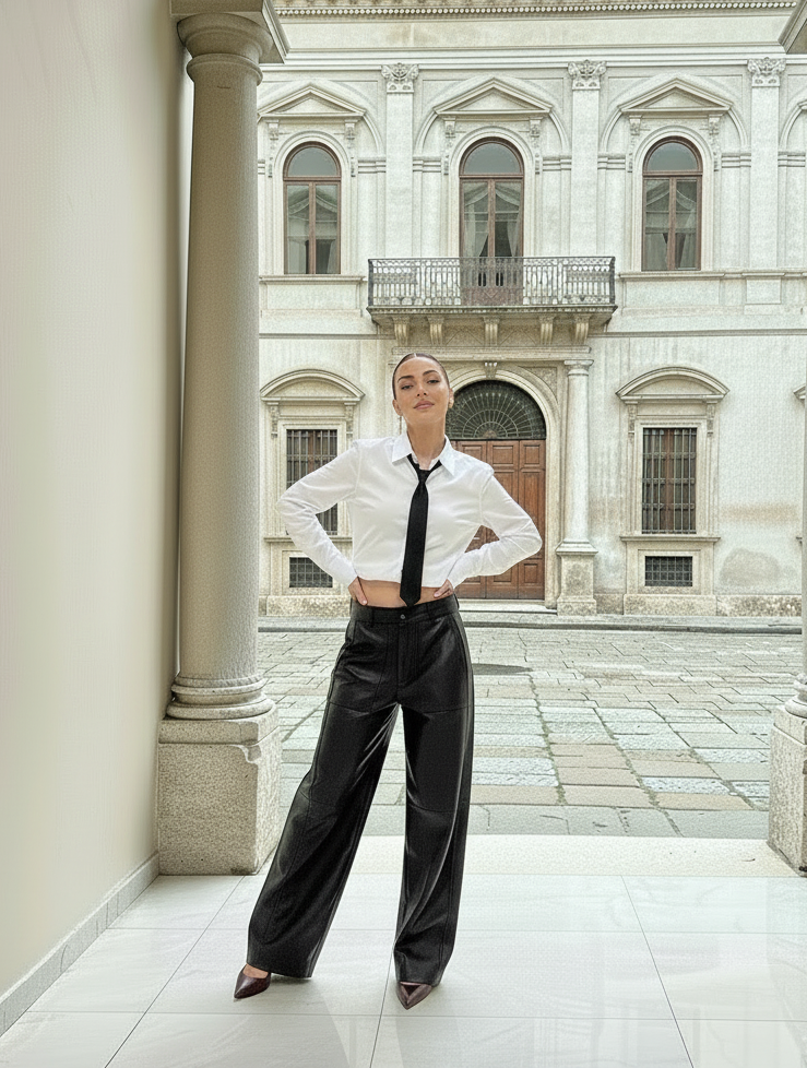 Pantalone cargo in ecopelle nero