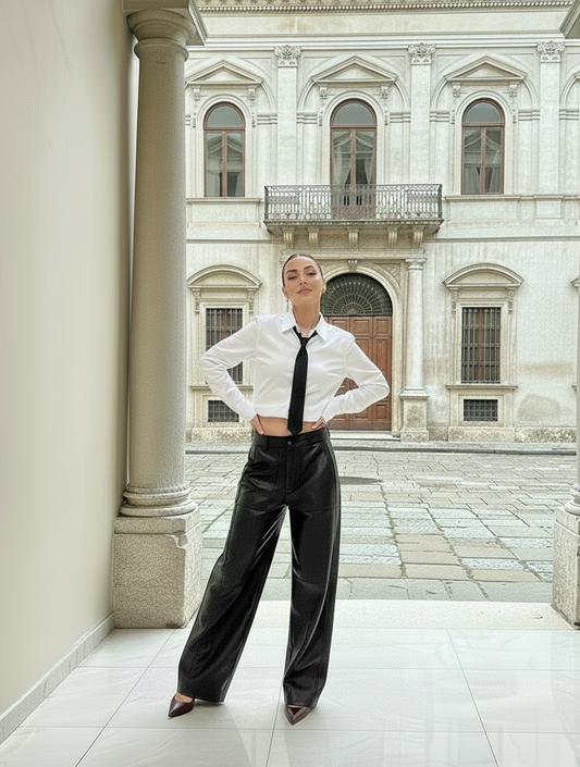 Pantalone cargo in ecopelle nero