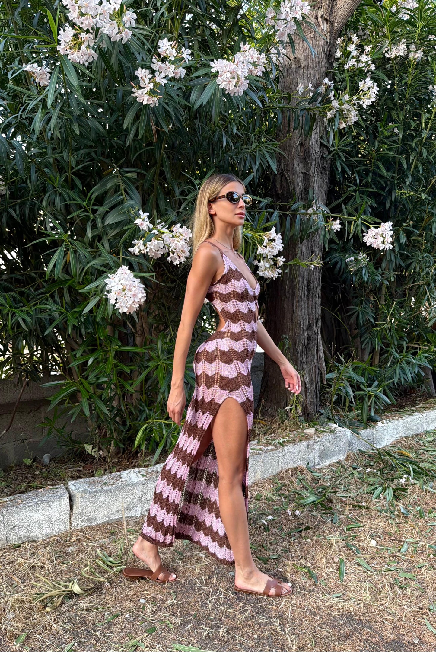 Abito Backless in Filo " Isabel" Tabacco/Rosa