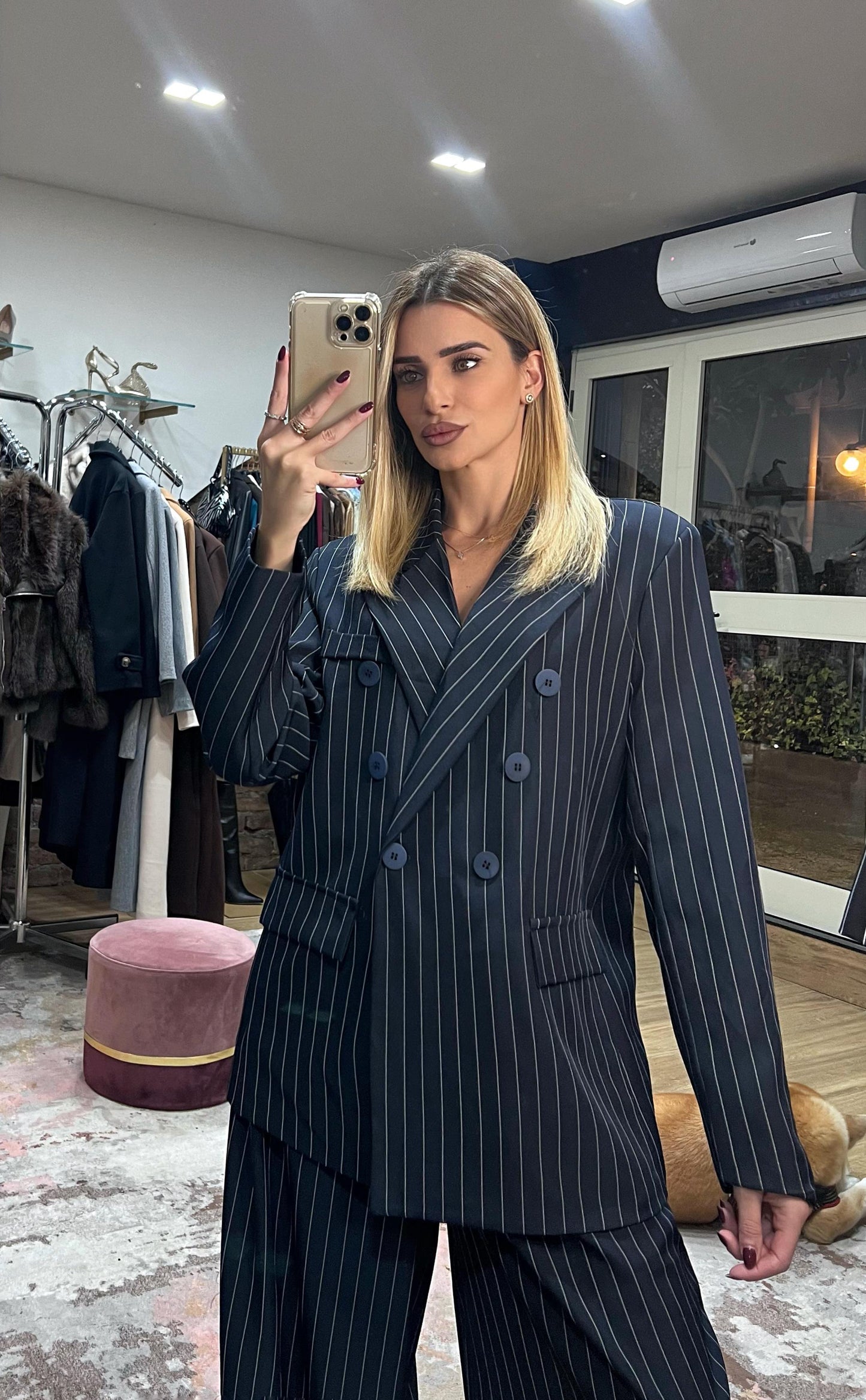 Tailleur Oversize a righe blu